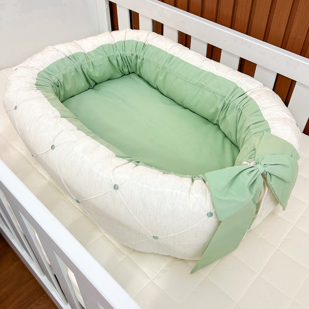 Ninho para Bebê Redutor de Berço Luxo - Linho com Verde