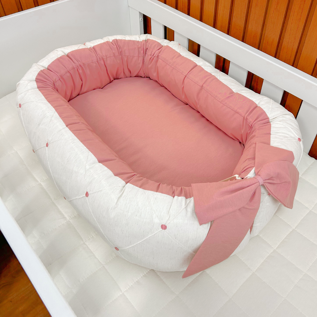 Ninho para Bebê Redutor de Berço Luxo - Linho com Rose