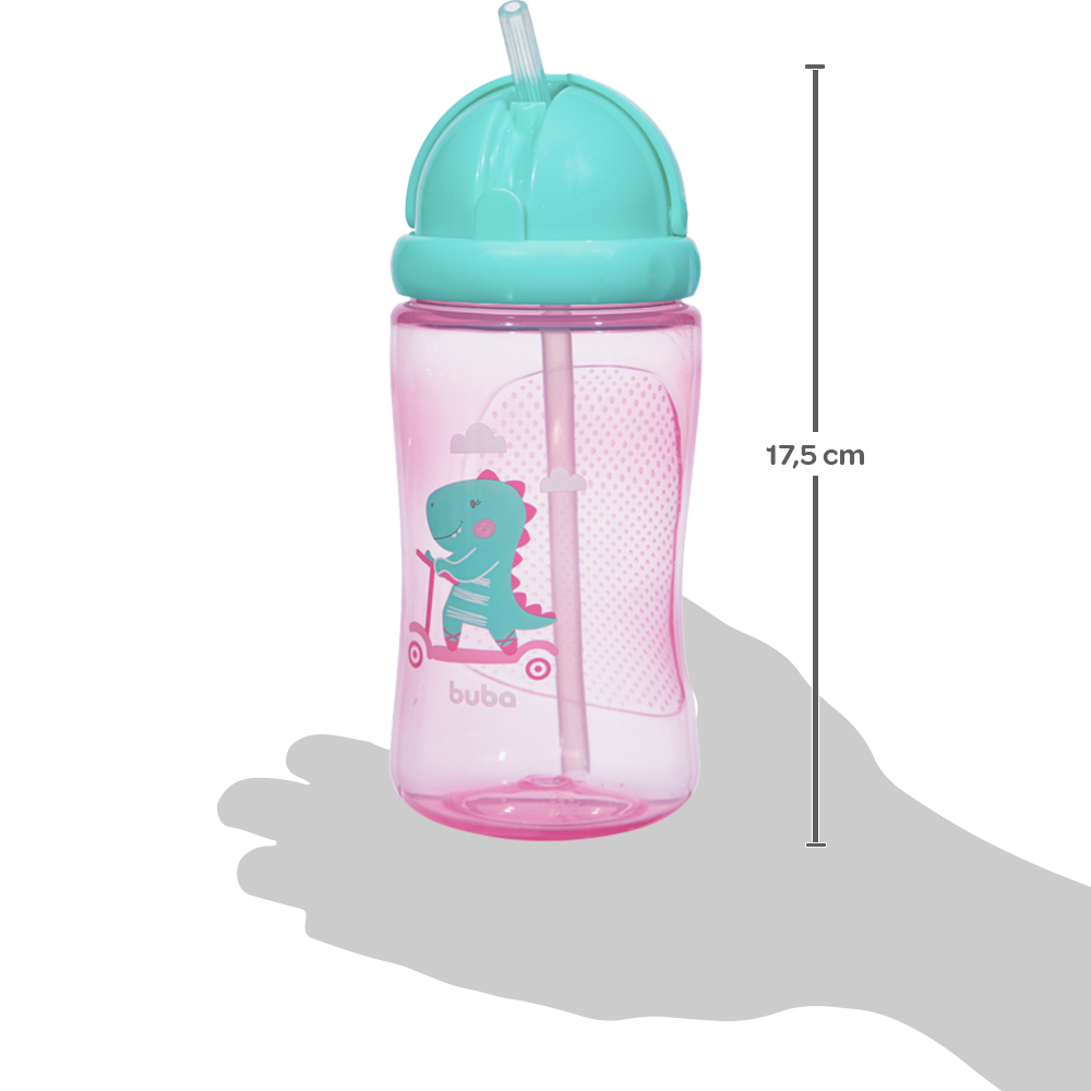 Garrafinha Infantil Buba Com Canudo 400ml - Dino Patinete Rosa