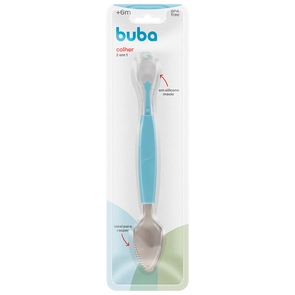 Colher 2 em 1 Infantil Azul Buba para Introdução Alimentar