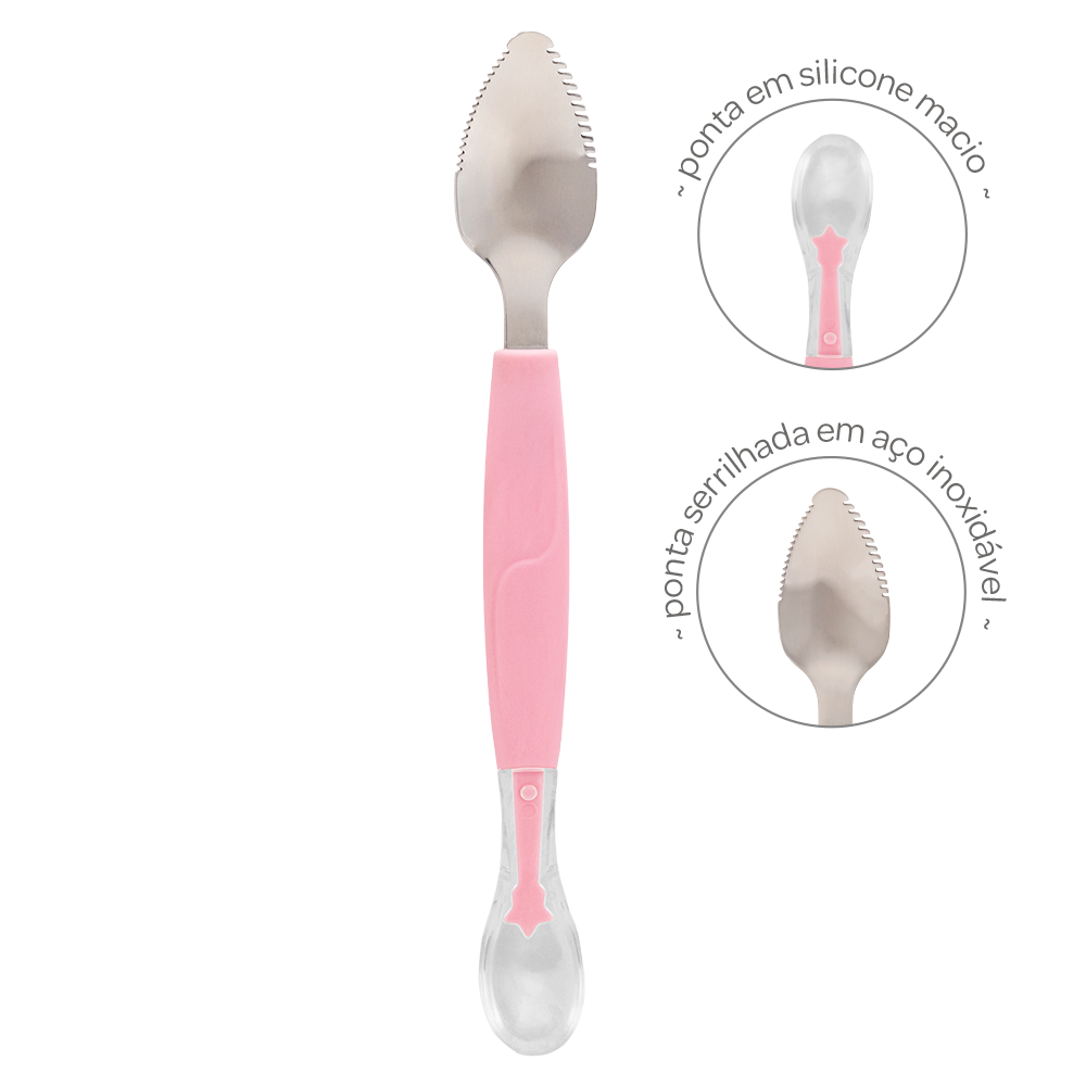 Colher 2 em 1 Infantil Rosa Buba para Introdução Alimentar