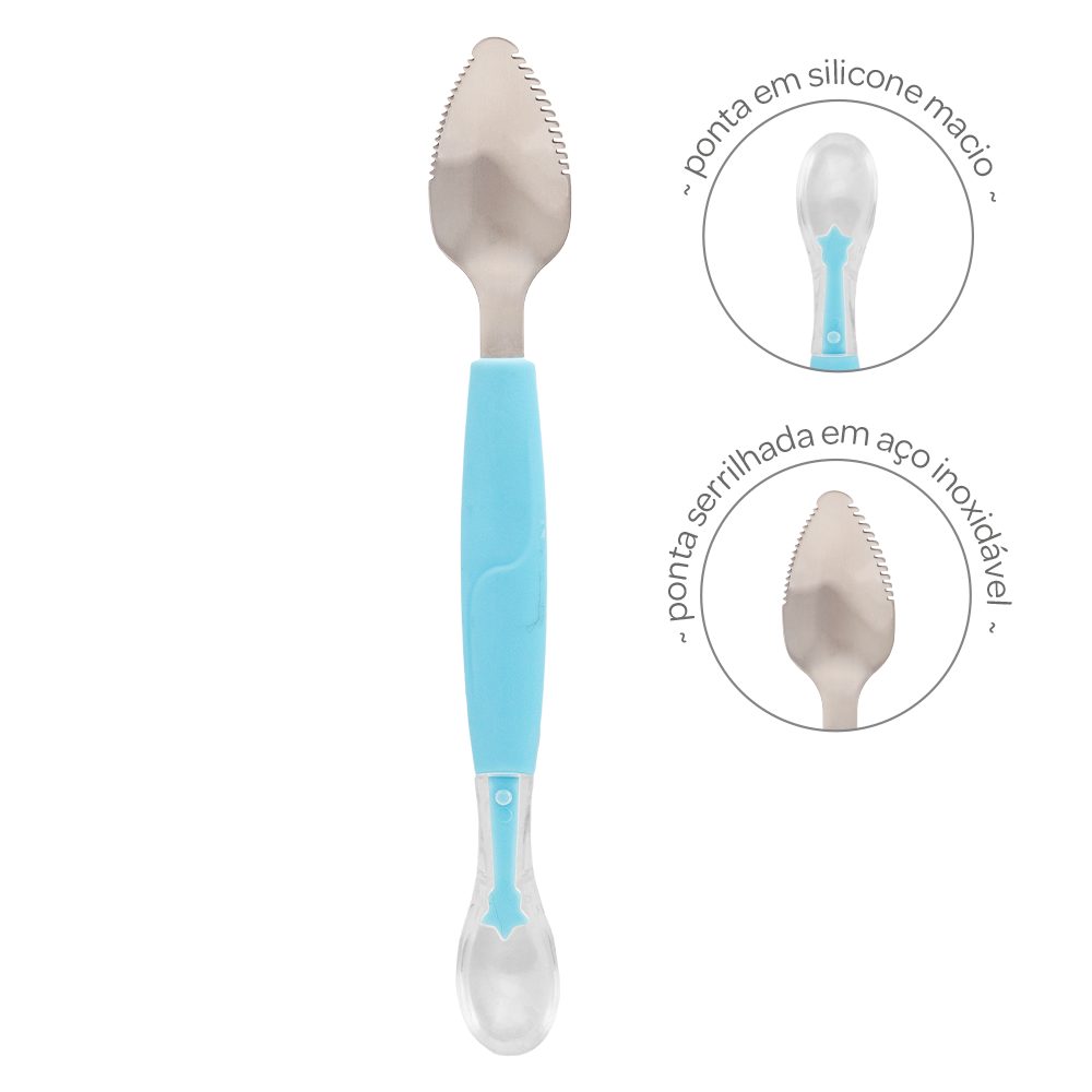 Colher 2 em 1 Infantil Azul Buba para Introdução Alimentar