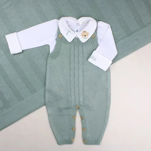Saída De Maternidade Masculina Bebê Tricô Caio 7 Peças - ACOMPANHA BODY PERSONALIZADO Verde Maré