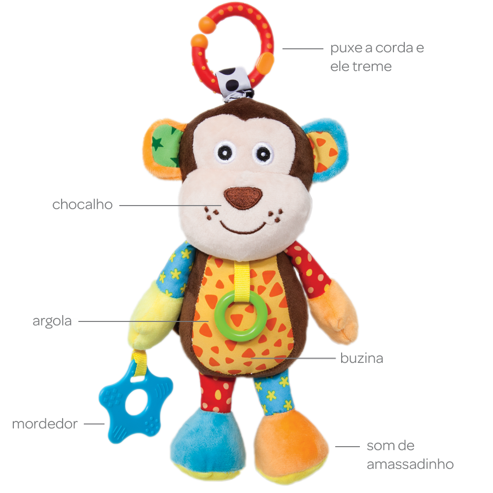 Pelúcia Macaquinho Atividades Treme-Treme da Buba