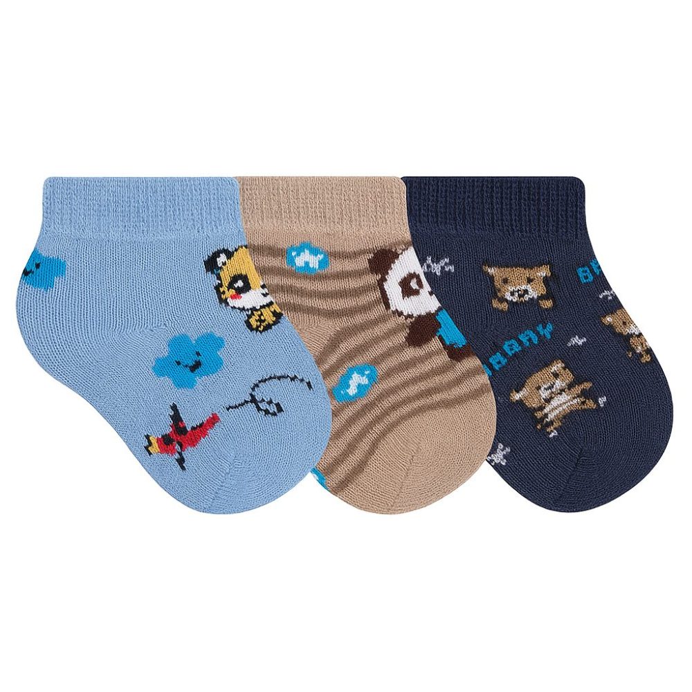 Kit 3 Meias Costura Fina Estampa Variadas - Tigre