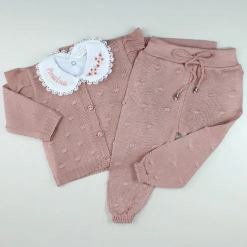 Saída De Maternidade Feminina Bebê Tricô 7 peças Lilly - ACOMPANHA BODY PERSONALIZADO Rosê