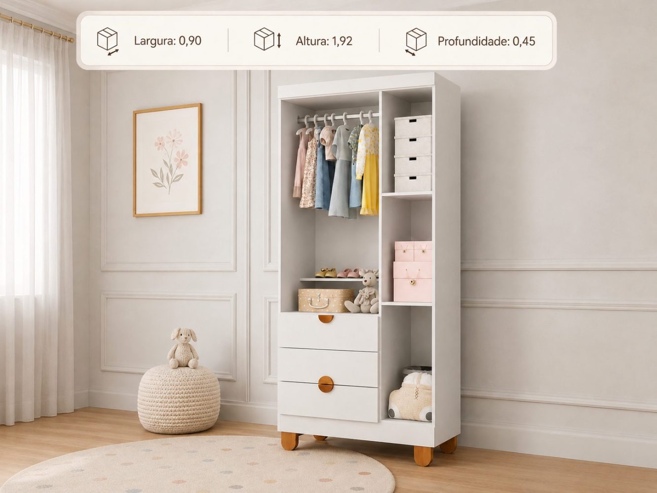 Quarto de Bebê Apolo Basic | Guarda-Roupa 3 Portas, Cômoda e Berço Reller - Branco Fosco