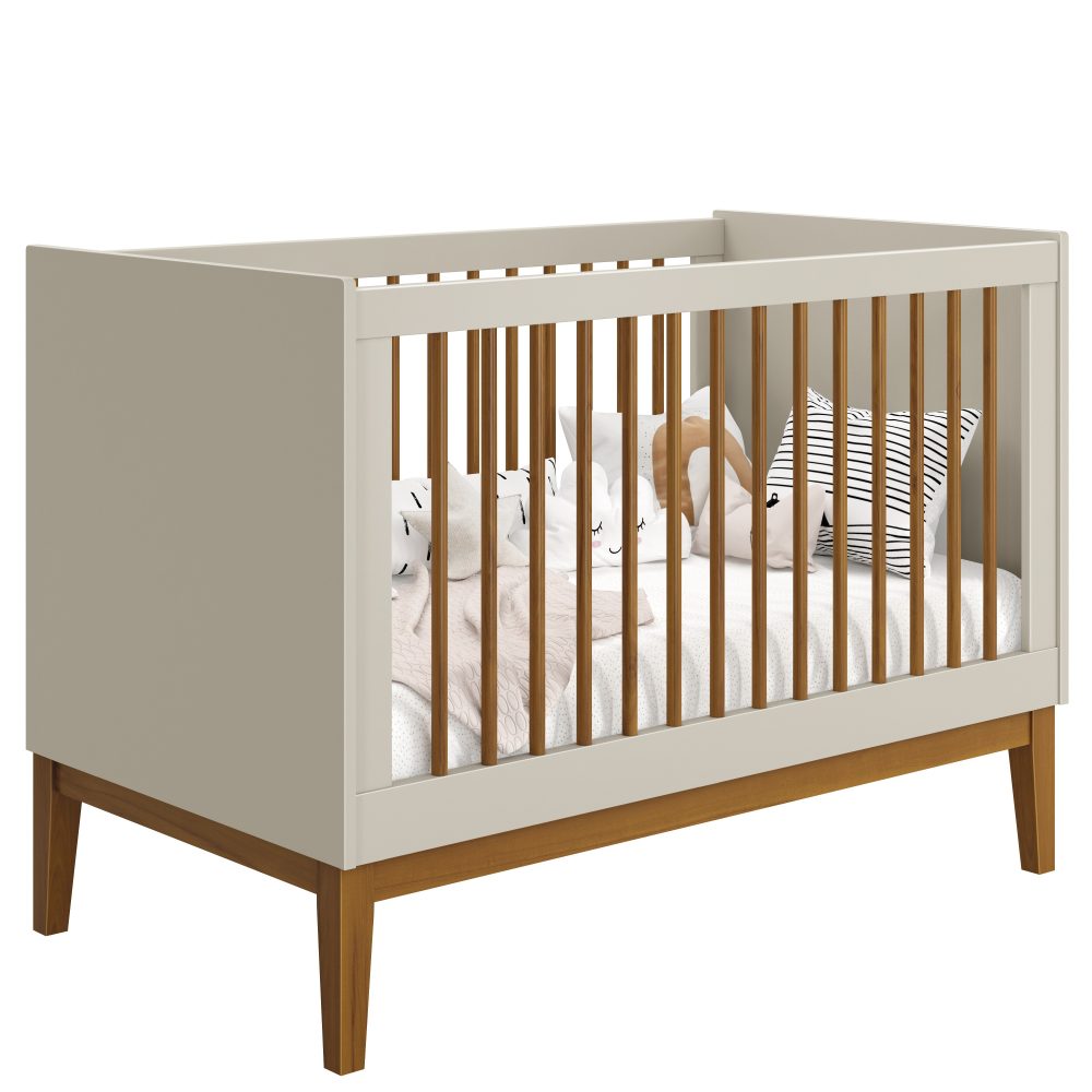 Quarto de Bebê Elfe Classic Reller | Guarda-Roupa 4 Portas, Cômoda e Berço Noah Wood - Areia Fosco