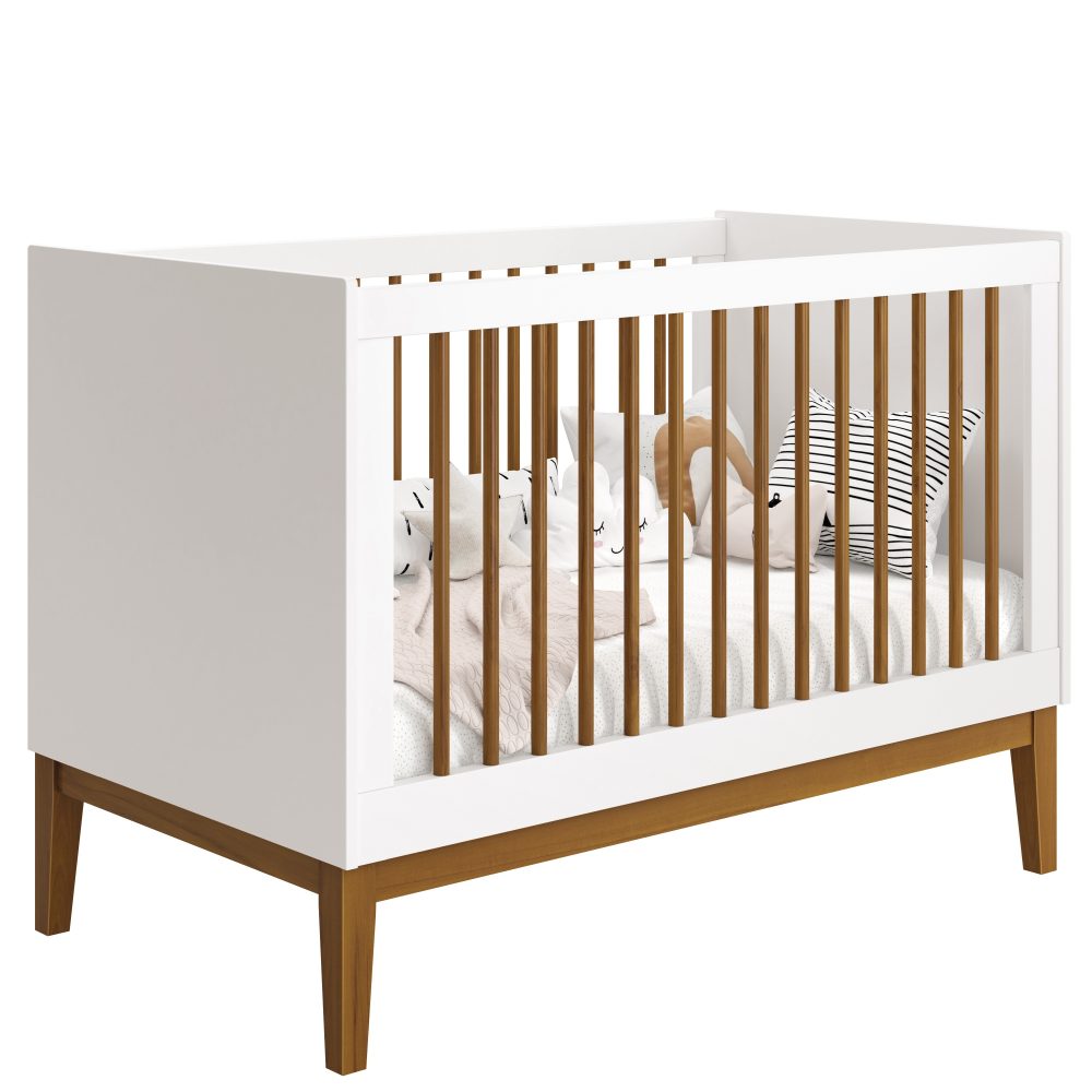 Quarto de Bebê Elfe Classic Reller | Guarda-Roupa 4 Portas, Cômoda e Berço Noah Wood - Branco Fosco