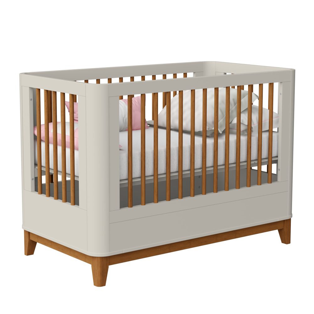 Quarto de Bebê Boom Slim Classic | Guarda-Roupa 3 Portas, Cômoda e Berço Reller - Areia Fosco