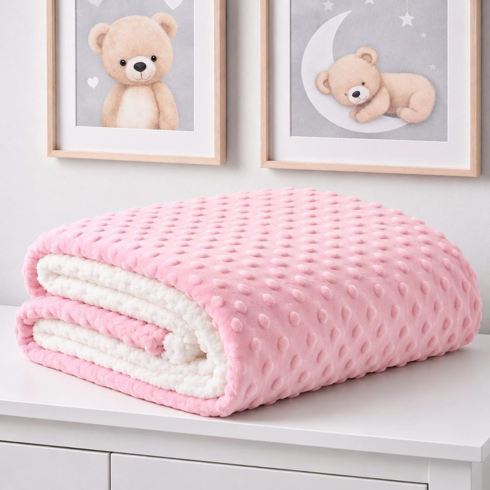 Manta de Microfibra Pipoquinha com Sherpa Bebê - Rosa