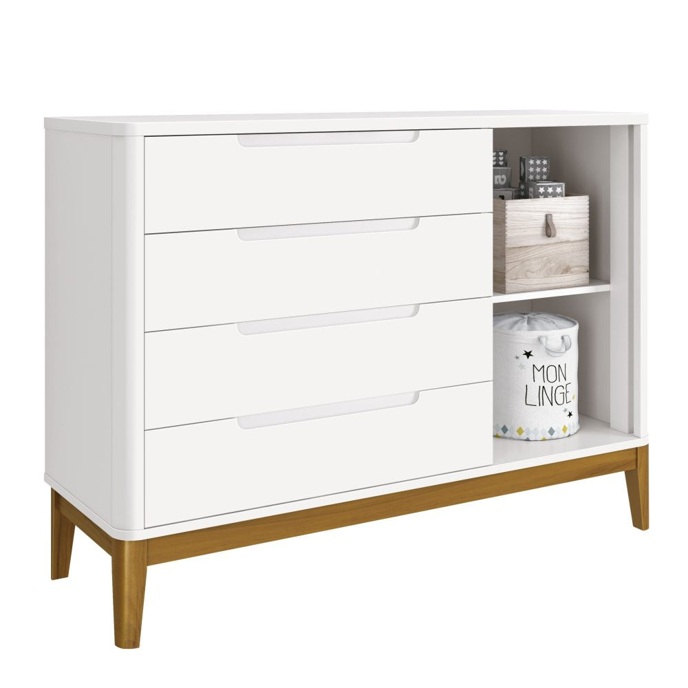 Quarto de Bebê Boom Plus Classic | Guarda-Roupa 3 Portas, Cômoda e Berço Reller - Branco Fosco