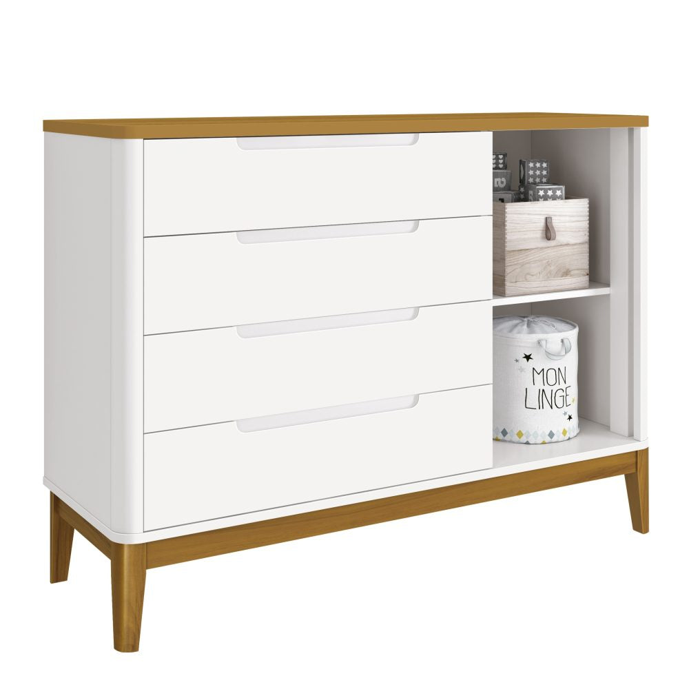 Quarto de Bebê Boom Slim Classic | Guarda-Roupa 3 Portas, Cômoda e Berço Reller - Branco Fosco com Savana