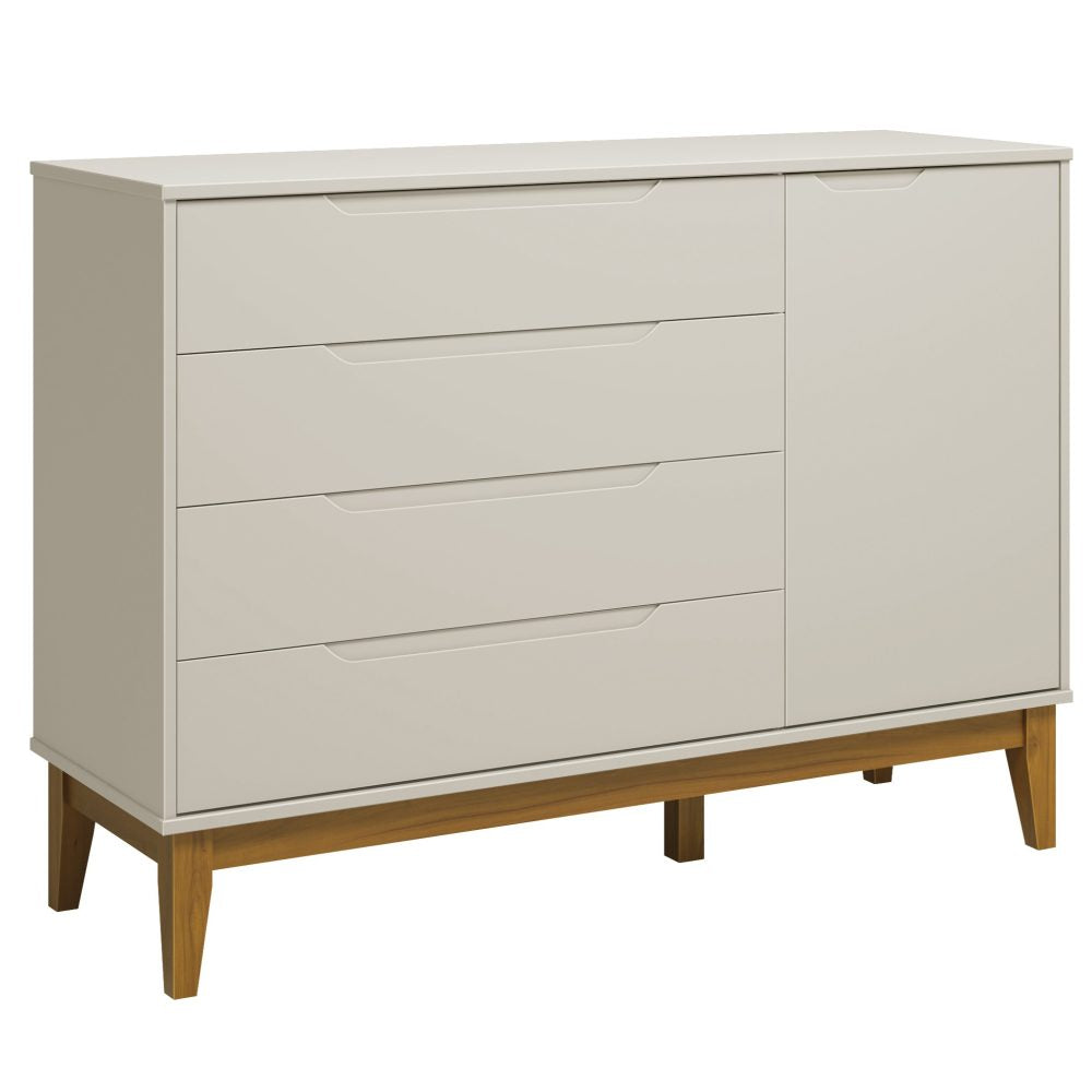 Quarto de Bebê Elfe Classic Reller | Guarda-Roupa 4 Portas, Cômoda e Berço Noah Wood - Areia Fosco