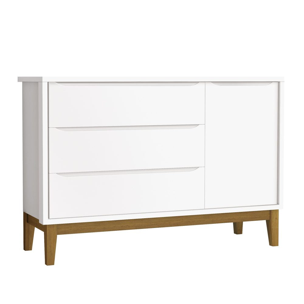 Quarto de Bebê Classic Reller | Guarda-Roupa 3 Portas, Cômoda e Berço - Branco Fosco