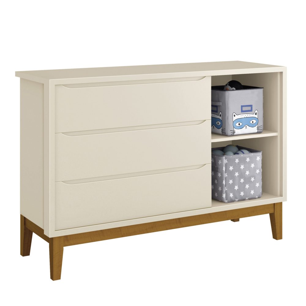 Quarto de Bebê Classic Reller | Guarda-Roupa 3 Portas, Cômoda e Berço - Areia Fosco