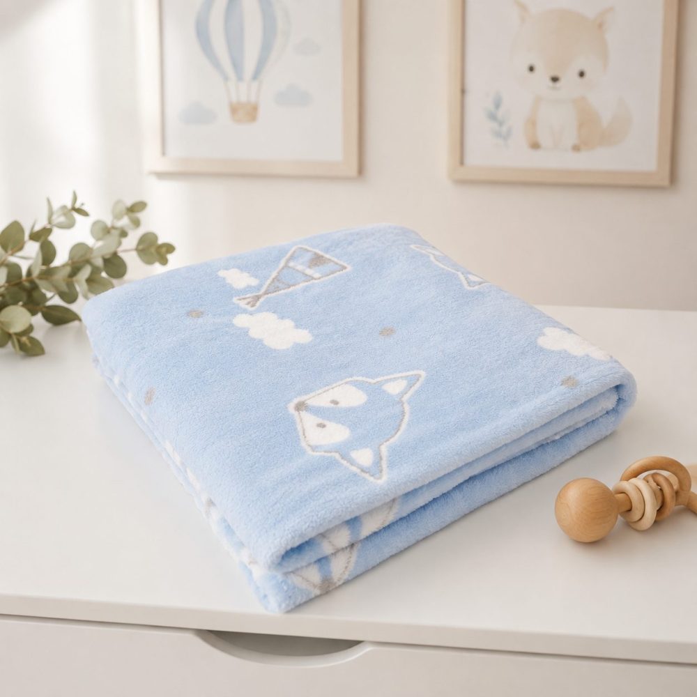 Cobertor Bebê Microfibra Estampado Raposa Azul