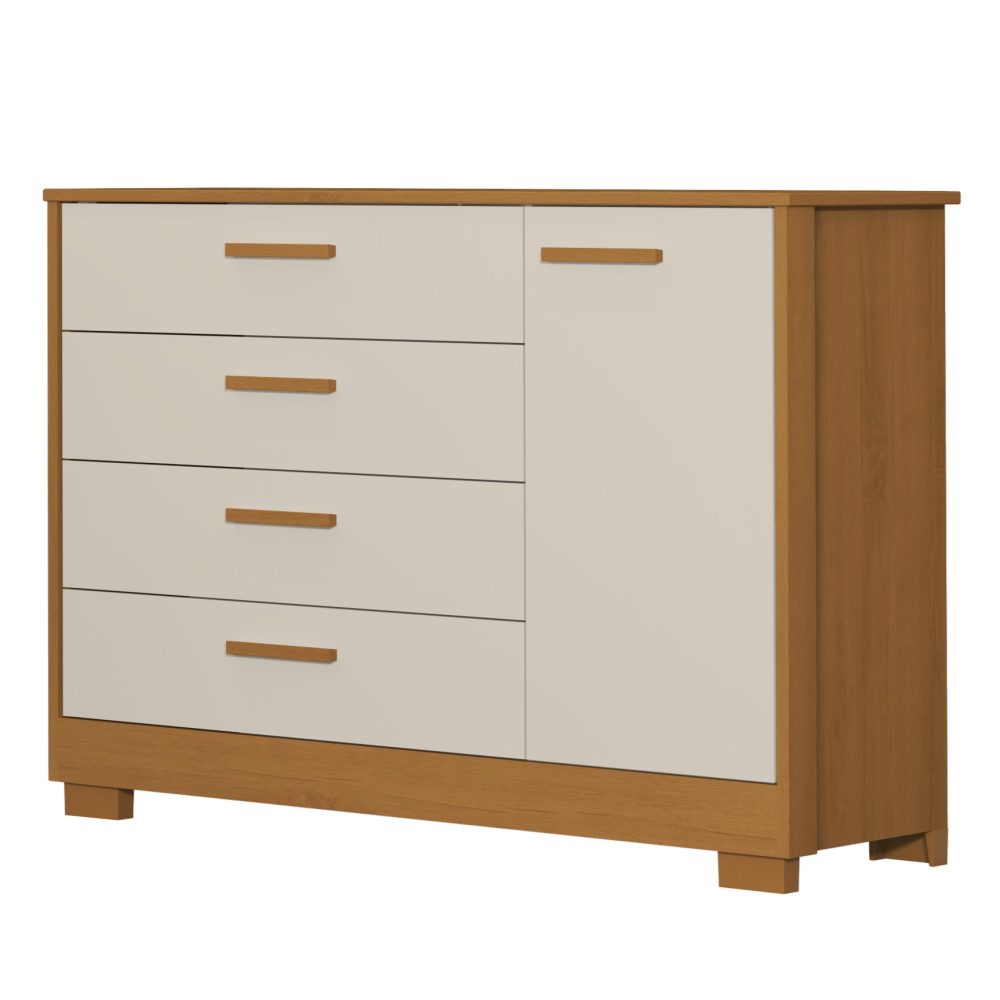 Quarto de Bebê Zaki Reller | Guarda-Roupa 4 Portas, Cômoda e Berço Evolutivo - Areia Fosco Com Savana