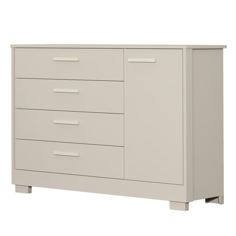 Quarto de Bebê Zaki Reller | Guarda-Roupa 4 Portas, Cômoda e Berço Evolutivo - Areia Fosco