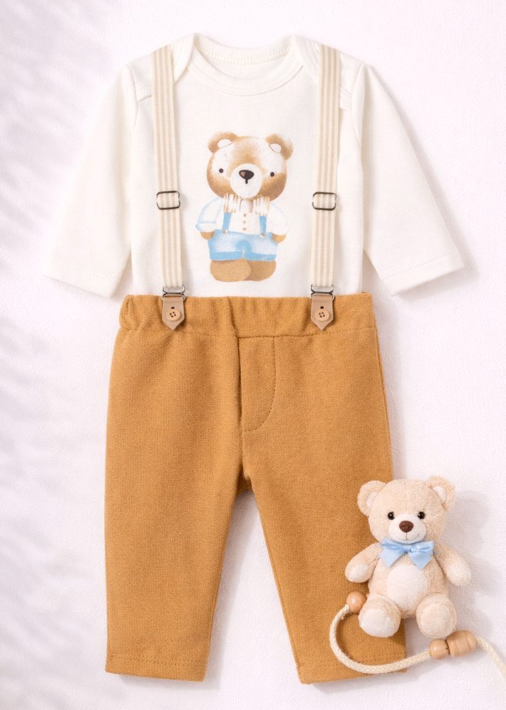 Conjunto Bebê Body Bear Com Calça e Suspensório