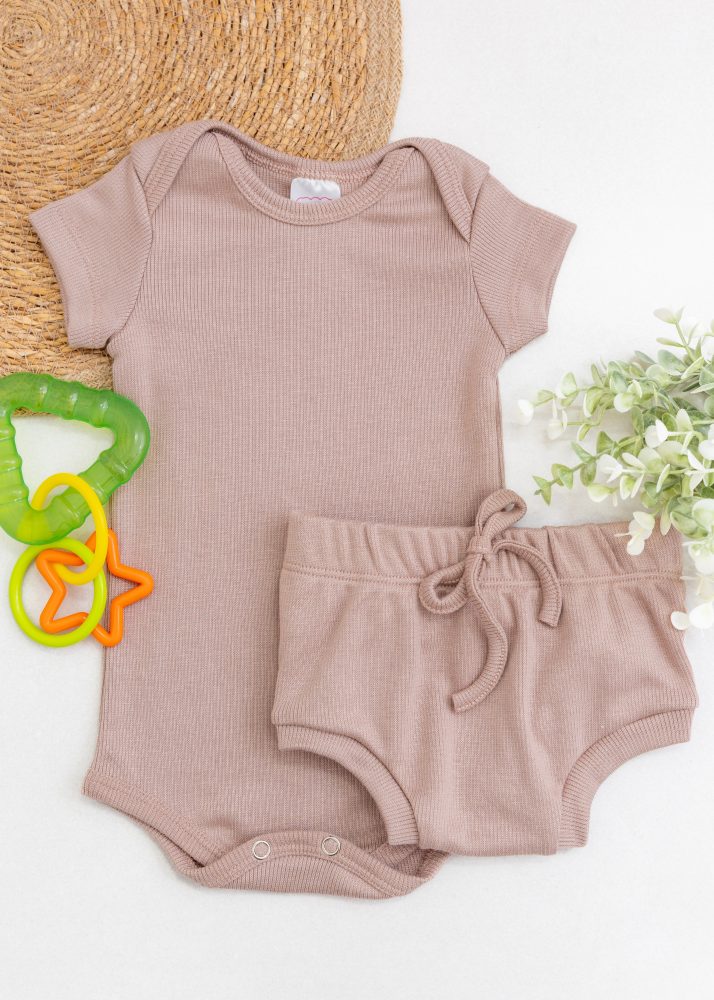 Conjunto Bebê Body e Tapa Fralda Canelado Liso - Marrom
