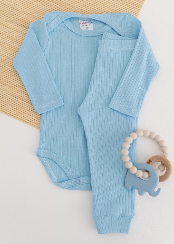 Conjunto Body Bebê Pagão Canelado Longo - Azul Ceú