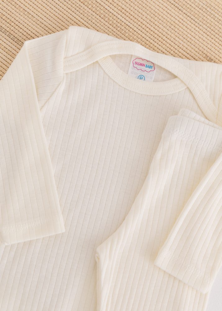 Conjunto Body Bebê Pagão Canelado Longo - Creme