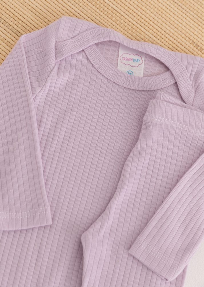 Conjunto Body Bebê Pagão Canelado Longo - Lavanda
