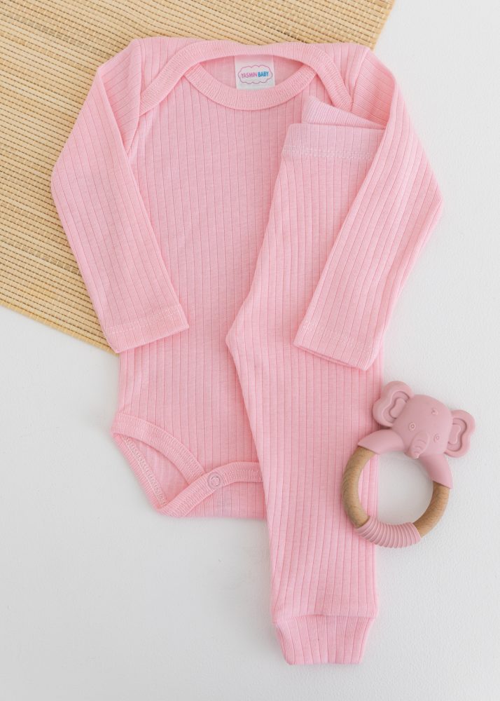Conjunto Body Bebê Pagão Canelado Longo - Rosa Candy
