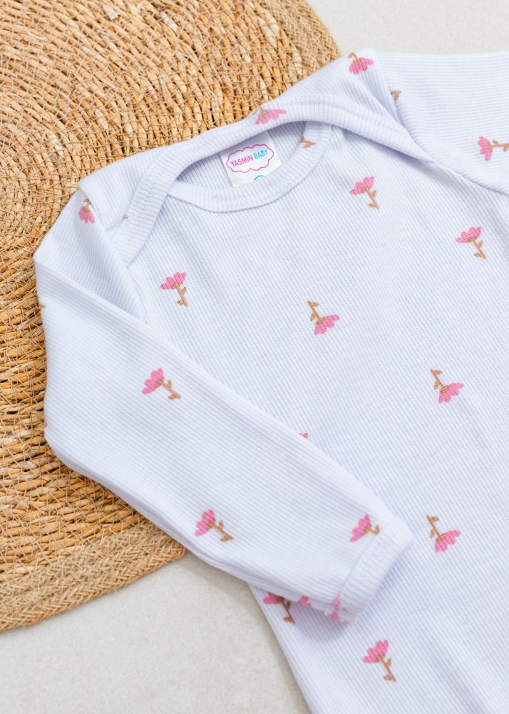 Conjunto Body Bebê Pagão Canelado Longo - Tulipas