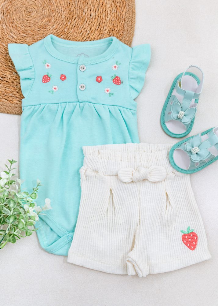 Conjunto Body Bordado Moranguinho Com Short Laço Off