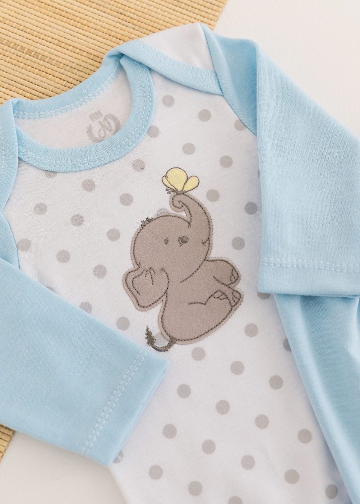 Conjunto Suedine Bebê Body e Calça Azul Elefante