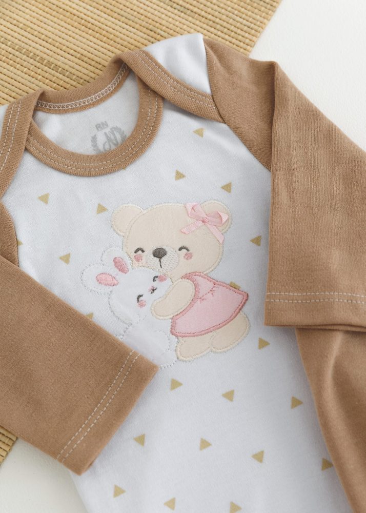 Conjunto Suedine Bebê Body e Calça Bege Abraço de Ursa