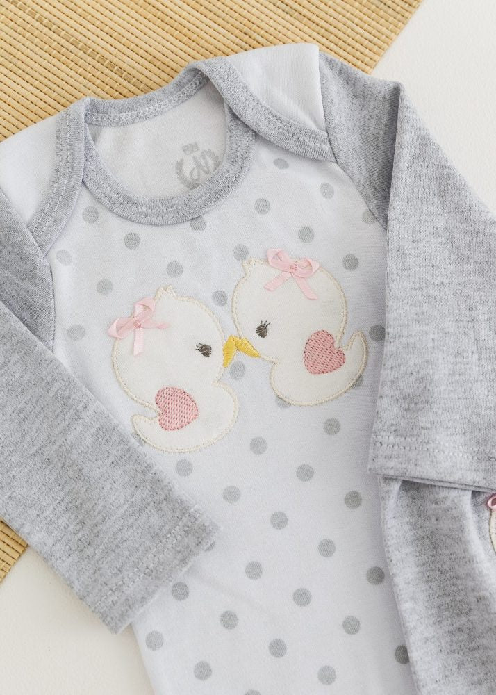 Conjunto Suedine Bebê Body e Calça Mescla Passarinho