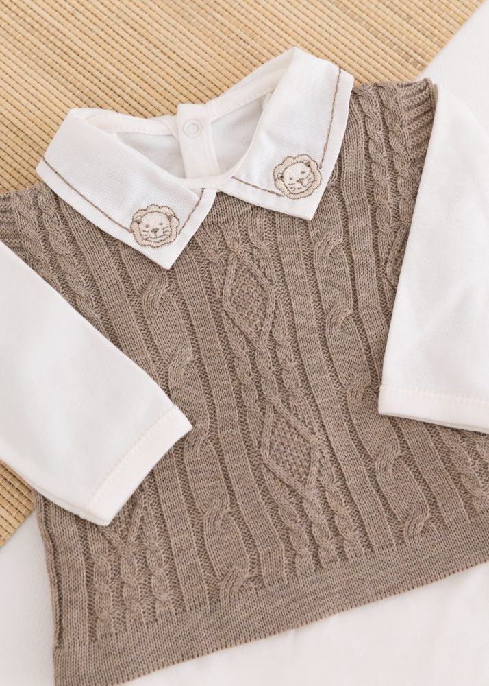 Conjunto Suedine Bebê Com Body, Calça e Colete em Tricot Dunas