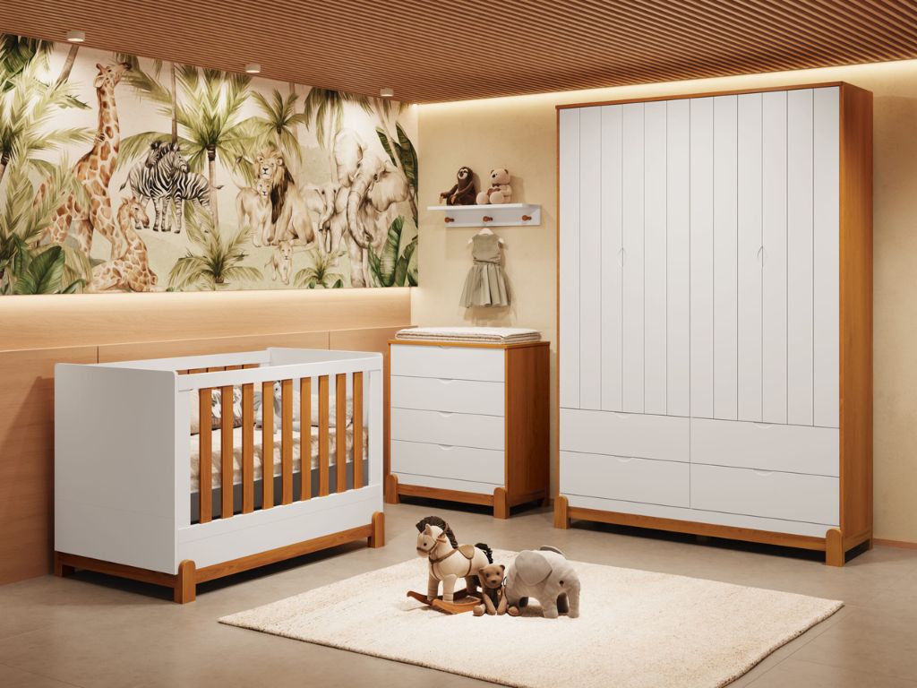 Berço Lotus Liso Reller - Branco Fosco com Savana