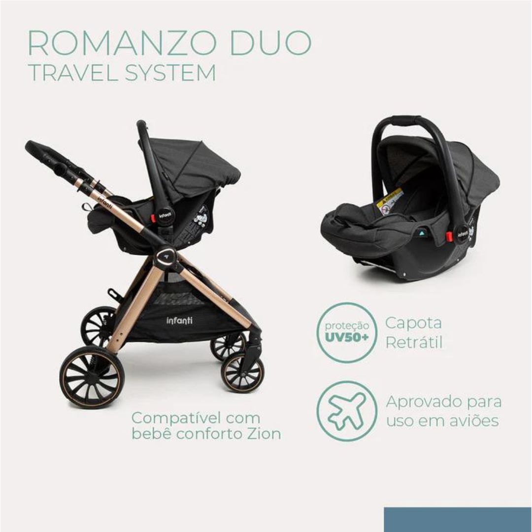 Carrinho Infanti Romanzo Duo Preto Bronze