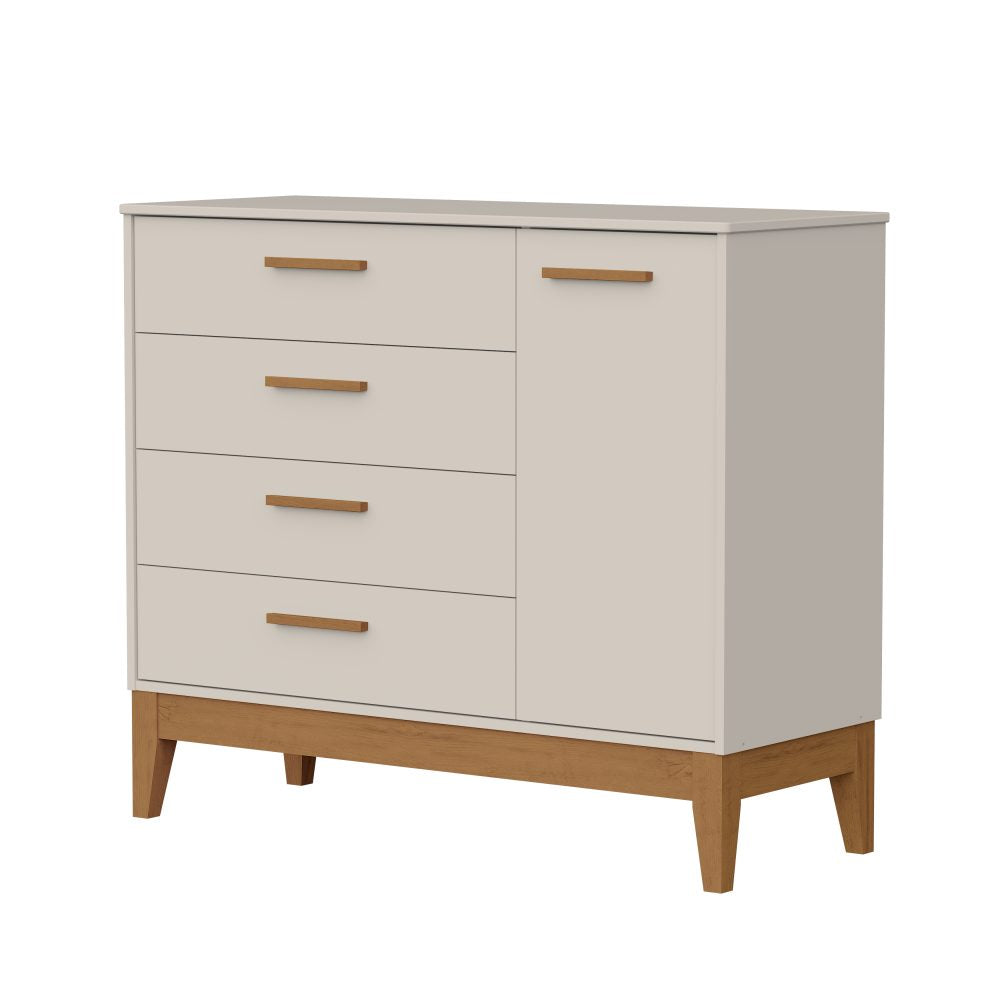 Quarto de Bebê Flip Reller | Guarda-Roupa 4 Portas, Cômoda e Berço - Areia Fosco