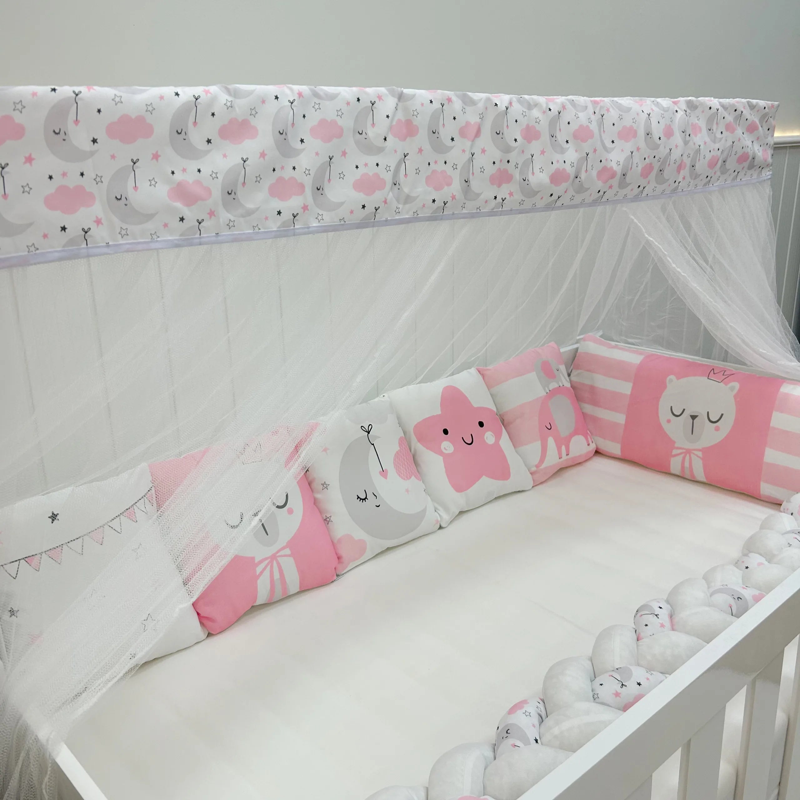 Kit Berço Trança 10 Peças - Gatinha Rosa