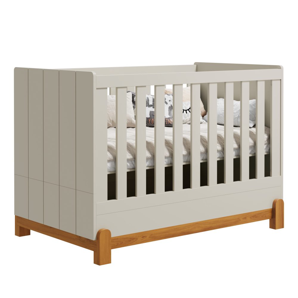 Quarto de Bebê Lotus Reller | Guarda-Roupa 4 Portas, Cômoda e Berço - Areia Fosco