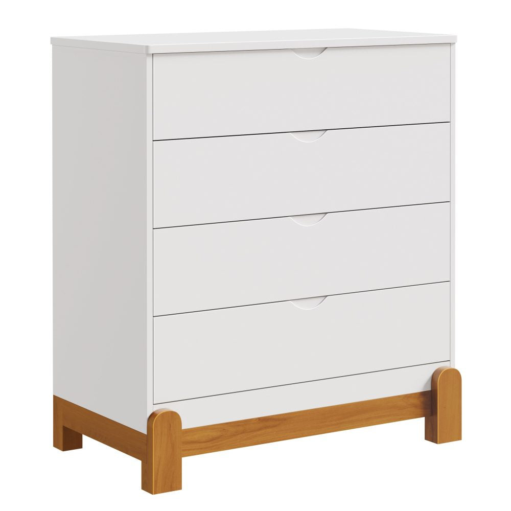Quarto de Bebê Lotus Reller | Guarda-Roupa 4 Portas, Cômoda e Berço - Branco Fosco