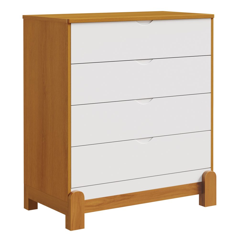 Quarto de Bebê Lotus Reller | Guarda-Roupa 4 Portas, Cômoda e Berço- Branco Fosco com Savana
