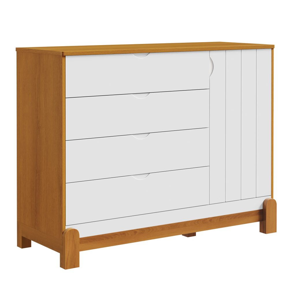 Quarto de Bebê Lotus Reller | Guarda-Roupa 4 Portas, Cômoda Sapateira e Berço- Branco com Savana