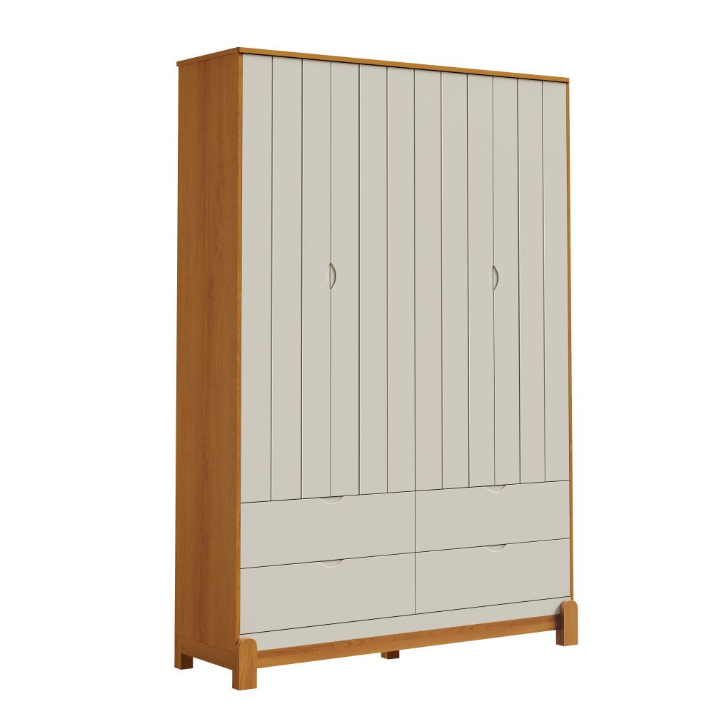 Quarto de Bebê Lotus Reller | Guarda-Roupa 4 Portas, Cômoda Sapateira e Berço - Areia Com Savana
