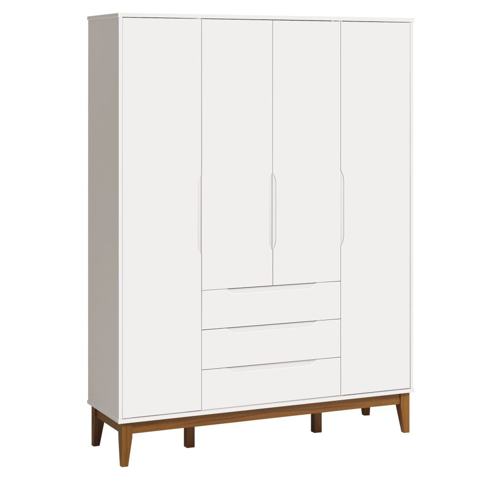 Quarto de Bebê Elfe Classic Reller | Guarda-Roupa 4 Portas, Cômoda e Berço Noah Wood - Branco Fosco