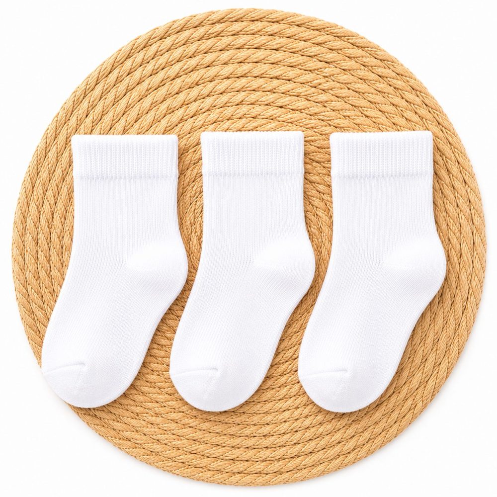 Kit 3 Pares Meia Bebê Lisa Branca