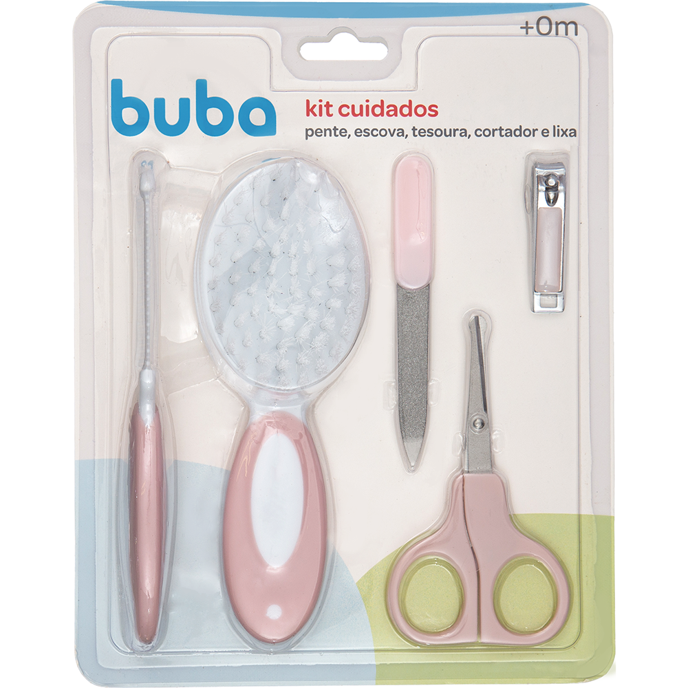 Kit Cuidados Buba Rosa Com Pente, Escova, Tesoura, Cortador e Lixa