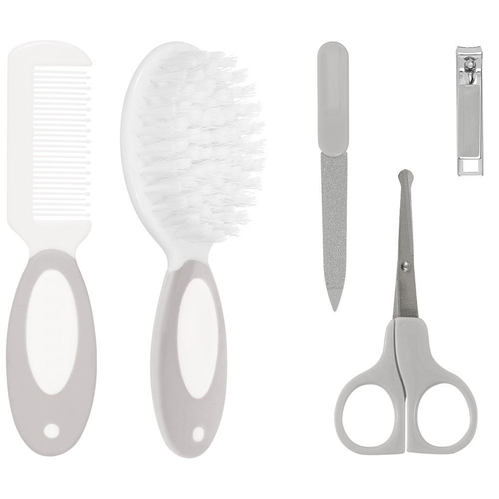 Kit Cuidados Buba Cinza Com Pente, Escova, Tesoura, Cortador e Lixa