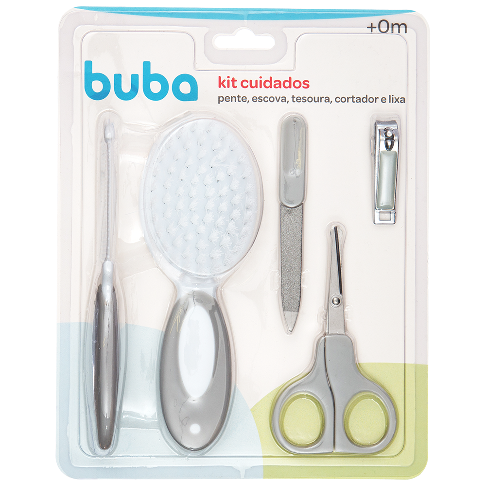Kit Cuidados Buba Cinza Com Pente, Escova, Tesoura, Cortador e Lixa