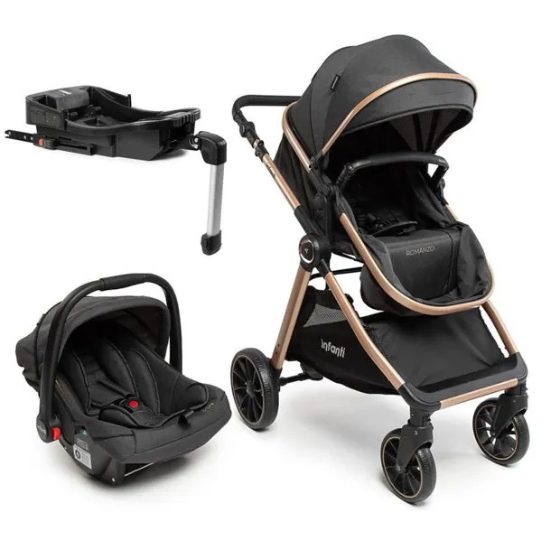 Carrinho Infanti Romanzo Trio Base Isofix Preto Bronze